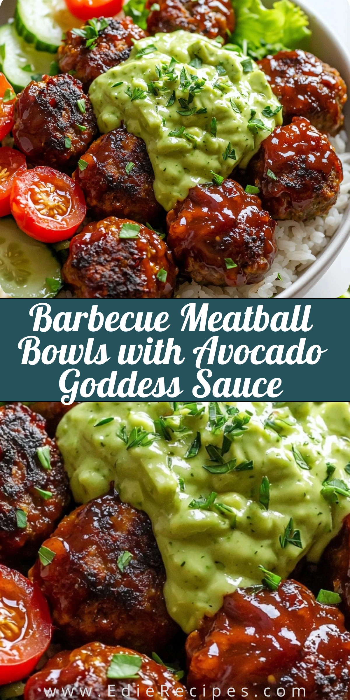 Barbecue Meatball Bowls with Avocado Goddess Sauce