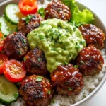 Barbecue Meatball Bowls with Avocado Goddess Sauce