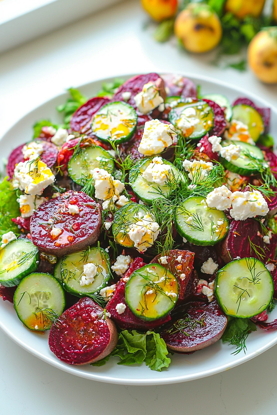 Beet Salad with Feta, Cucumbers, and Dill
