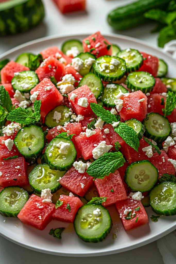 Checkerboard Watermelon–Cucumber Feta Salad