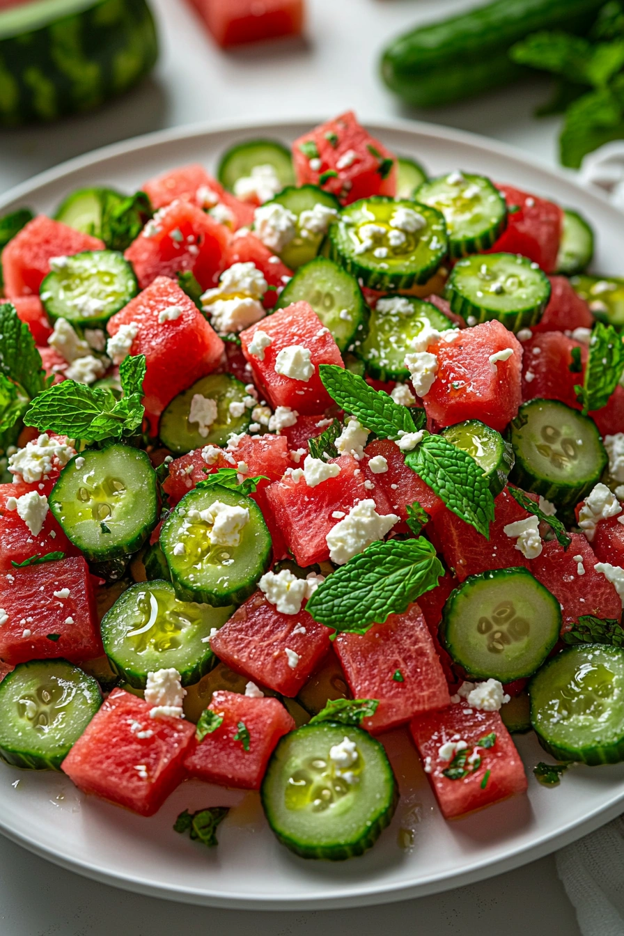 Checkerboard Watermelon–Cucumber Feta Salad