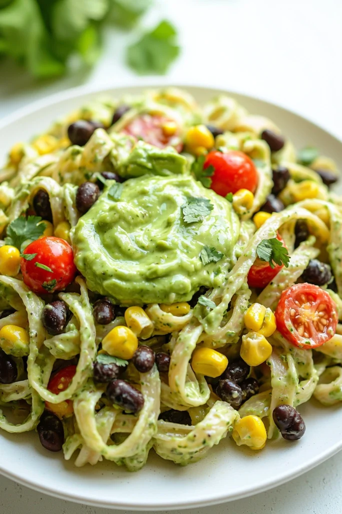 Creamy Avocado Dressing Pasta Salad with Black Beans & Corn