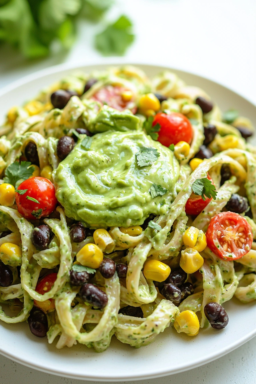 Creamy Avocado Dressing Pasta Salad with Black Beans & Corn