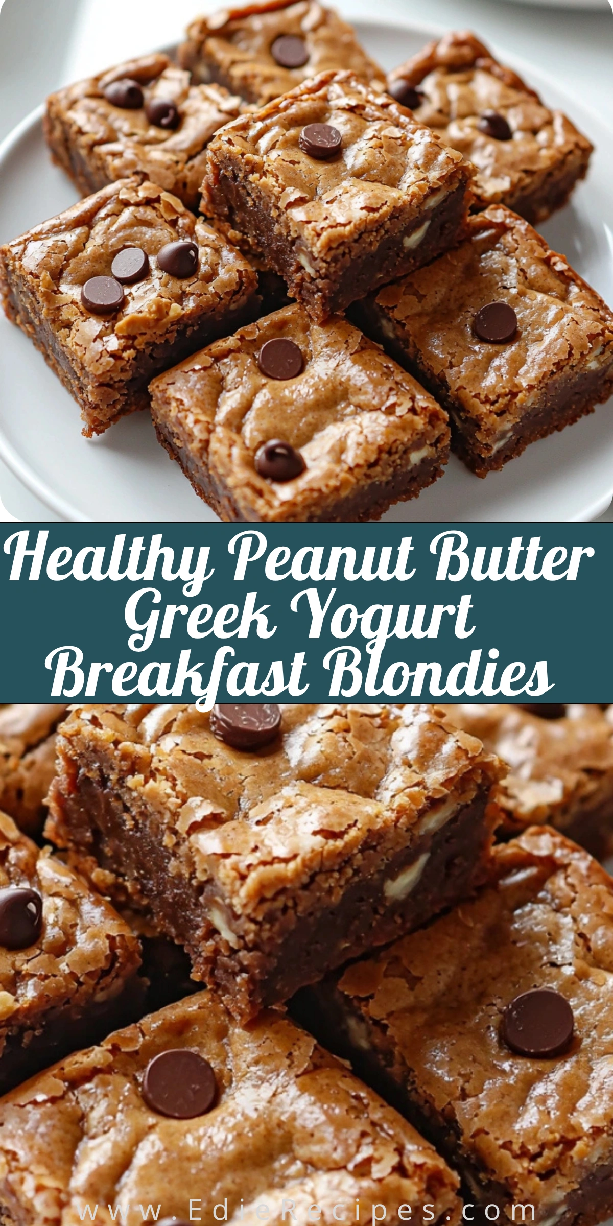 Healthy Peanut Butter Greek Yogurt Breakfast Blondies