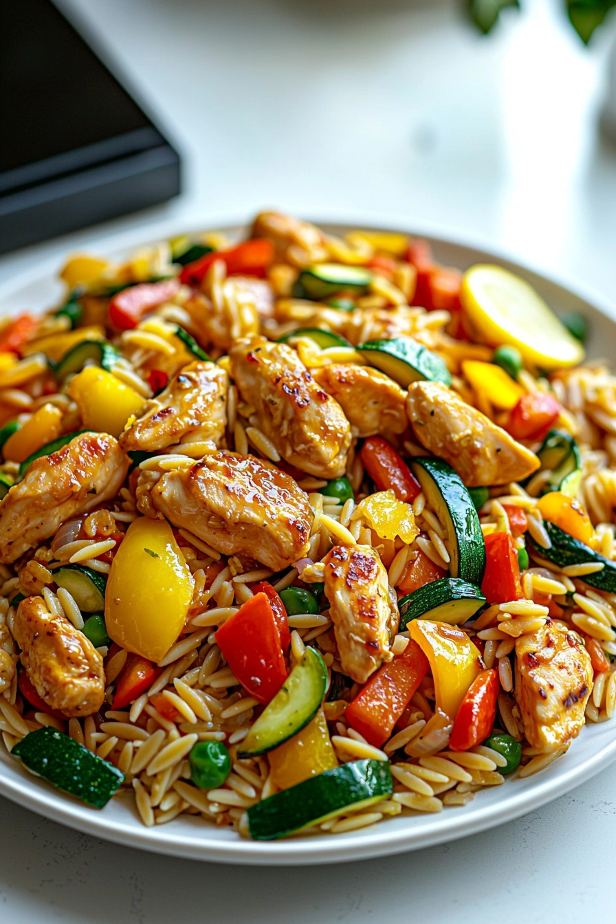 Lemon Chicken & Veggie Orzo Stir Fry