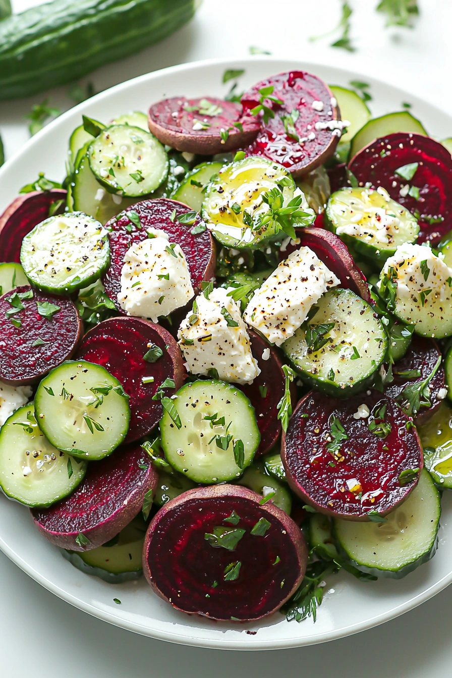 Simple Beet & Feta Salad with Cucumbers
