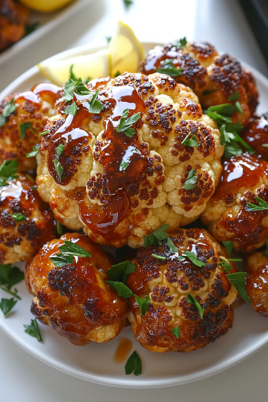Whole Roasted Cauliflower with Sriracha Honey Glaze