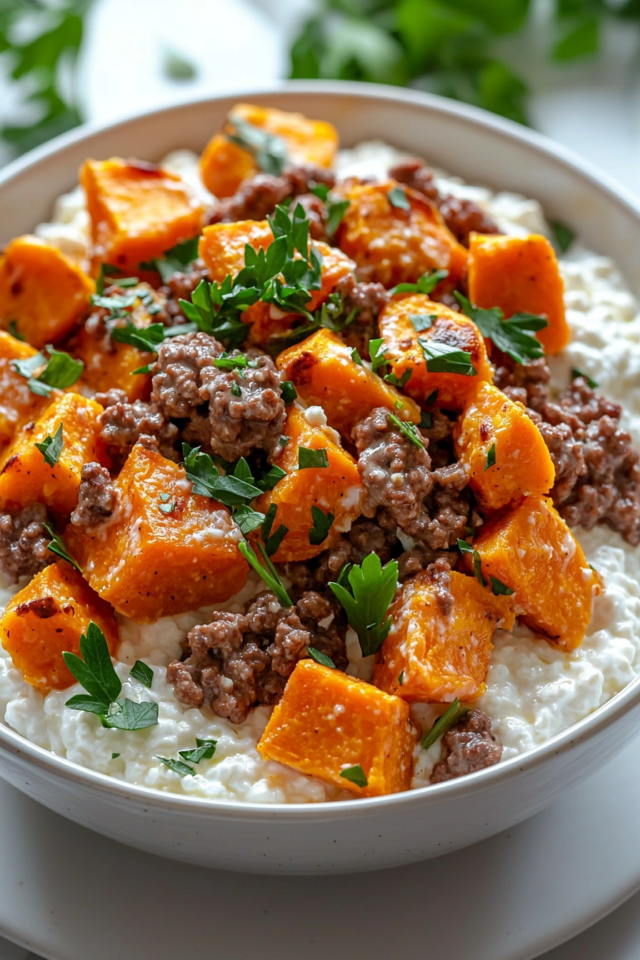 Cottage Cheese Sweet Potato Ground Beef Bowls