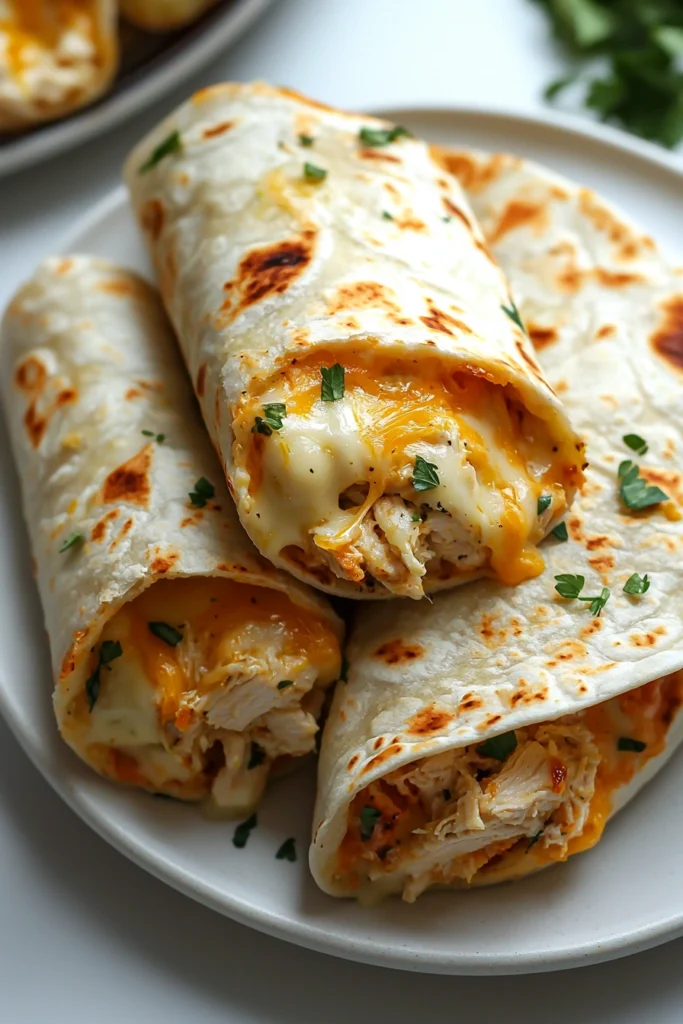Cozy Cheesy Garlic Chicken Wraps
