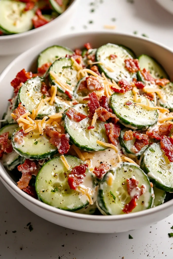 Creamy Cucumber Salad with Bacon and Cheese