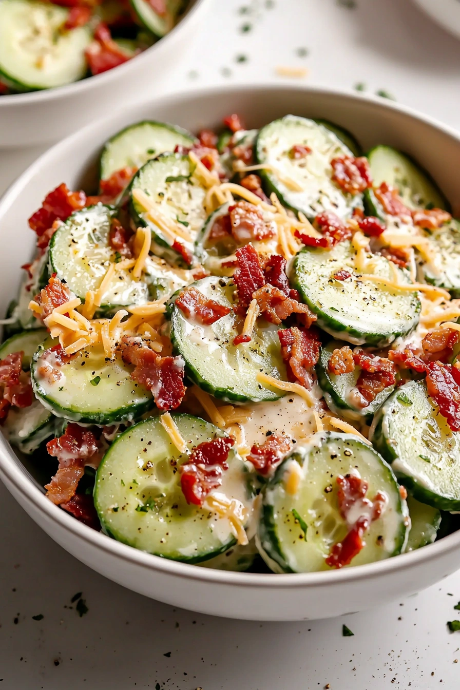 Creamy Cucumber Salad with Bacon and Cheese