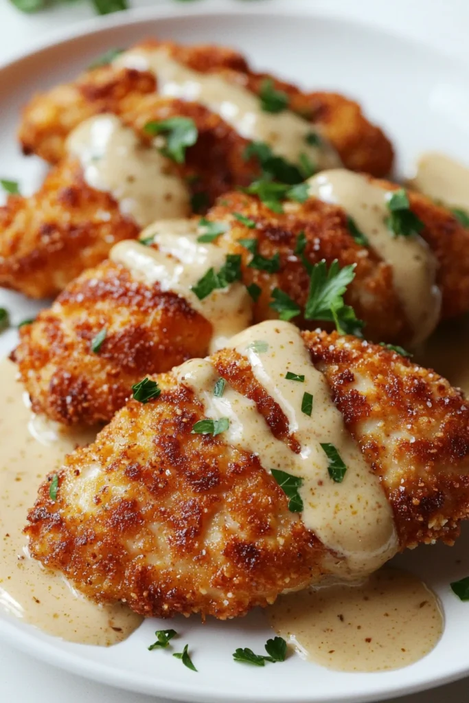 Crispy Parmesan Chicken with a Rich Garlic Sauce