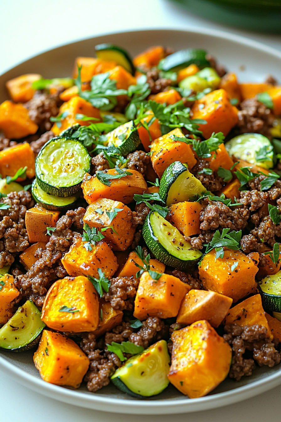 Ground Beef Zucchini Sweet Potato Skillet