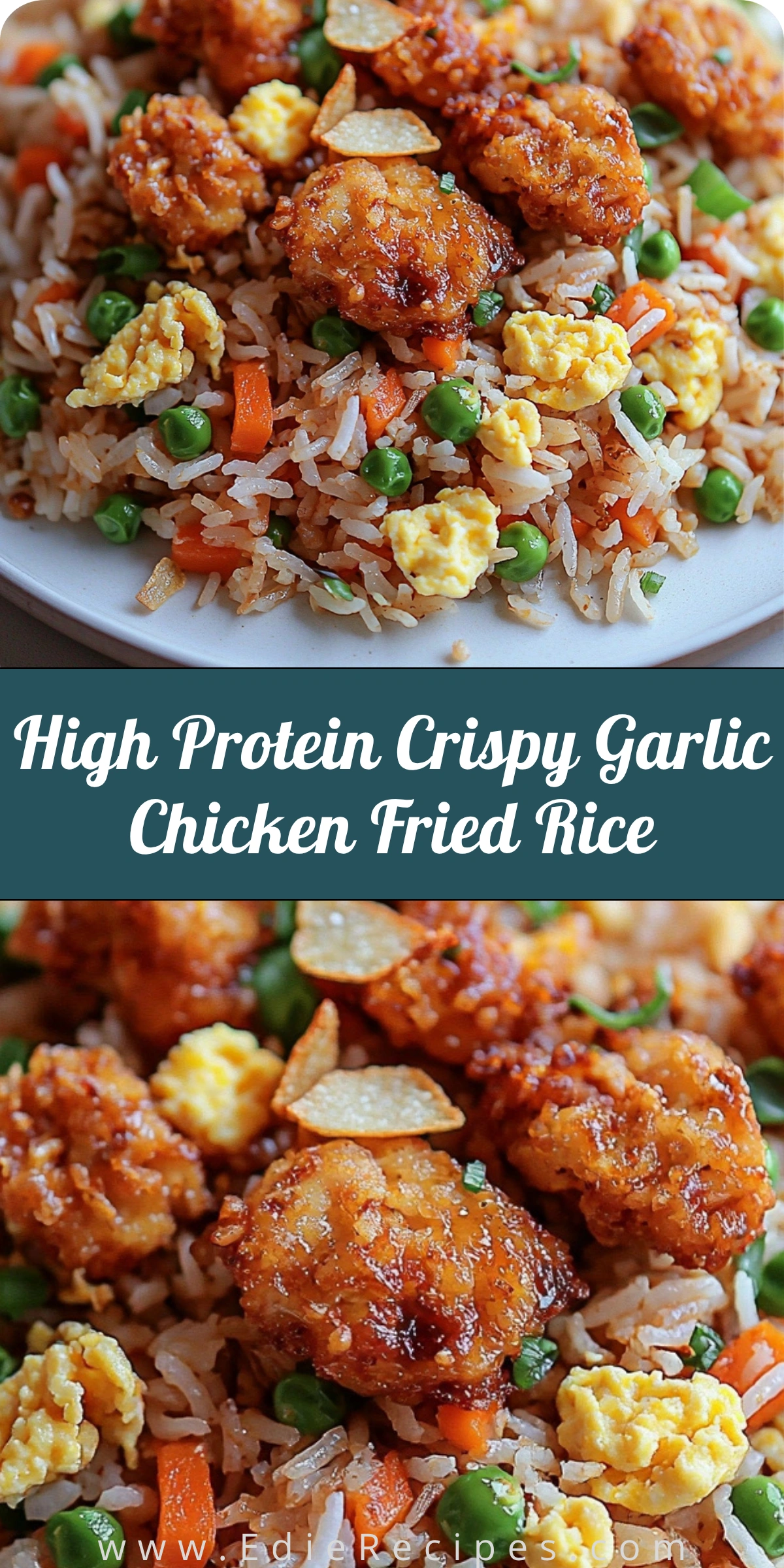 High Protein Crispy Garlic Chicken Fried Rice