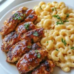 High Protein Honey Garlic Butter Chicken with Mac & Cheese