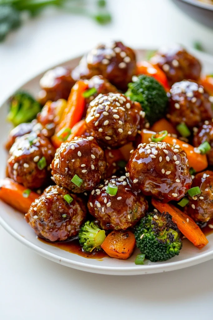 Korean BBQ Meatballs with Roasted Vegetables