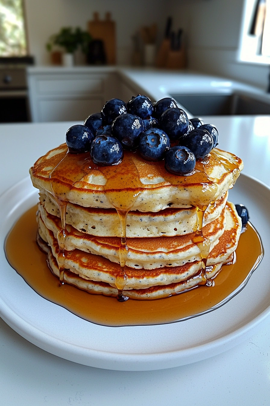 Protein-Packed Greek Yogurt Pancakes with Blueberries