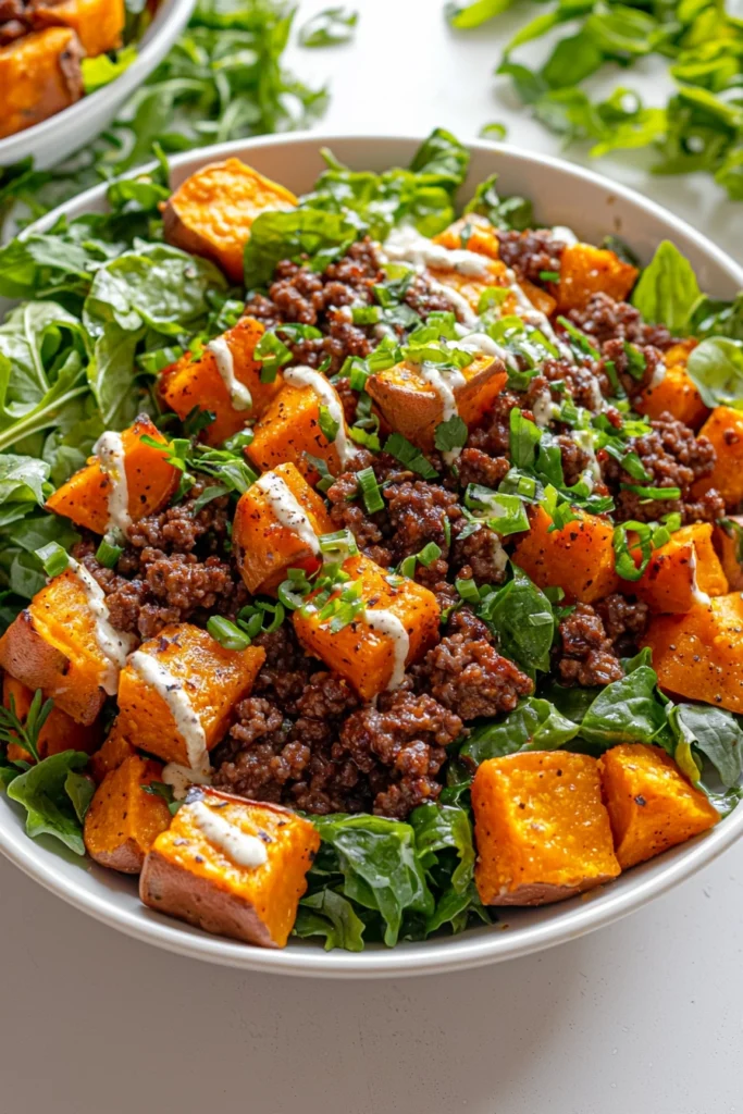 Spicy Ground Beef and Sweet Potato Bowl
