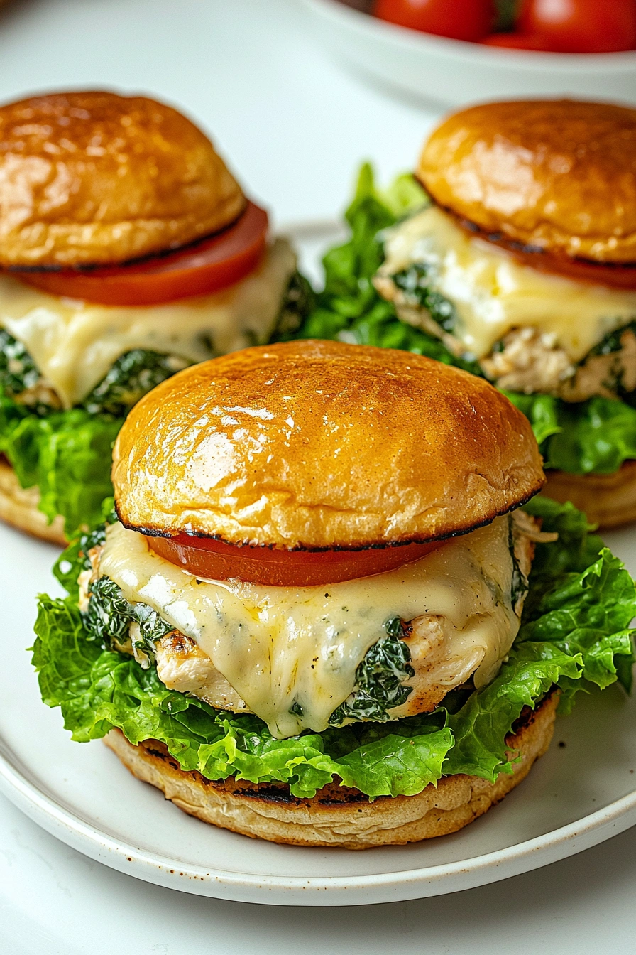 White Cheddar and Spinach Chicken Burgers
