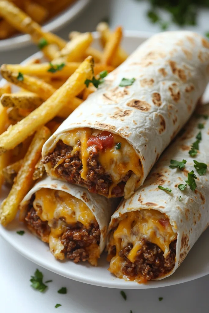 Cheesy Beef Burritos with Crispy Fries