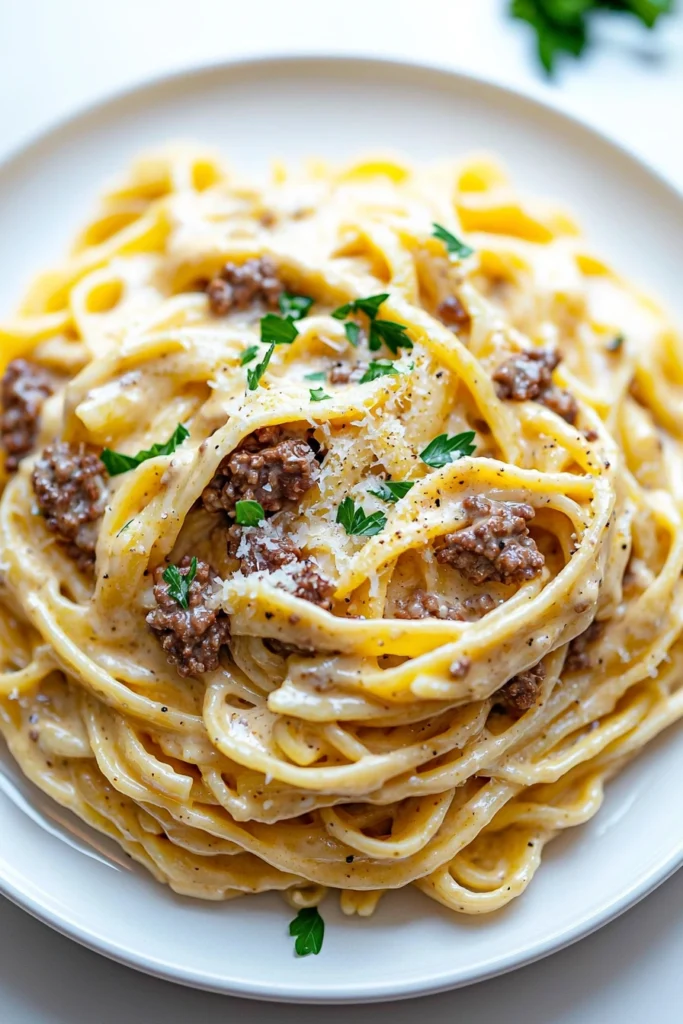 Creamy Beef Pasta with Garlic Butter