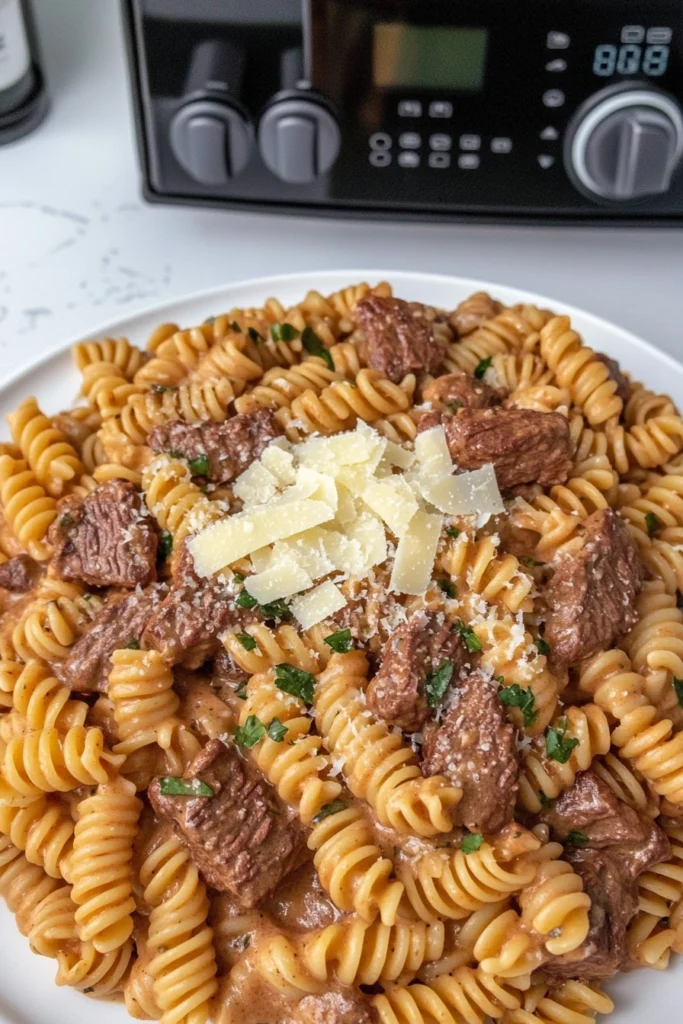 Beef and Rotini in Garlic Parmesan Sauce