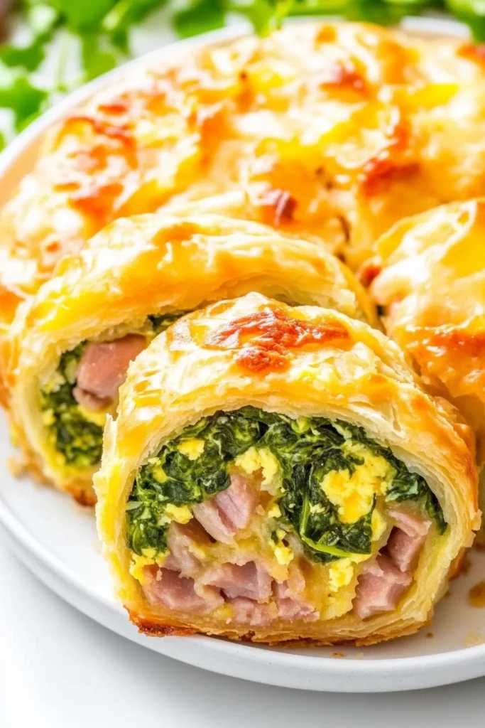 Ham Spinach and Cheese Puff Pastry Roll Ups