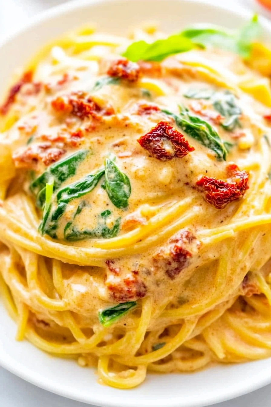 Spaghetti Spinach with Sun-Dried Tomatoes